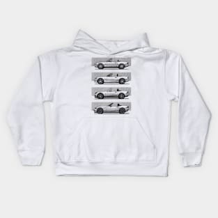 My drawing of classic NA, NB, NC, and ND convertible sports roadster cars Kids Hoodie